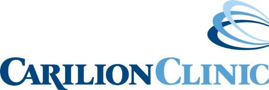 Carilion Clinic logo with blue text and graphic of swirling lines.
