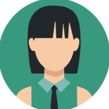 Avatar stylisé avec des cheveux noirs et un t-shirt turquoise sur un fond circulaire vert