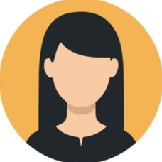 Silhouette d’un avatar féminin sur un fond jaune circulaire, avec des cheveux et un haut noirs.