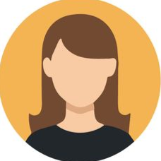 Icône générique d’avatar féminin aux cheveux bruns sur un fond de cercle jaune