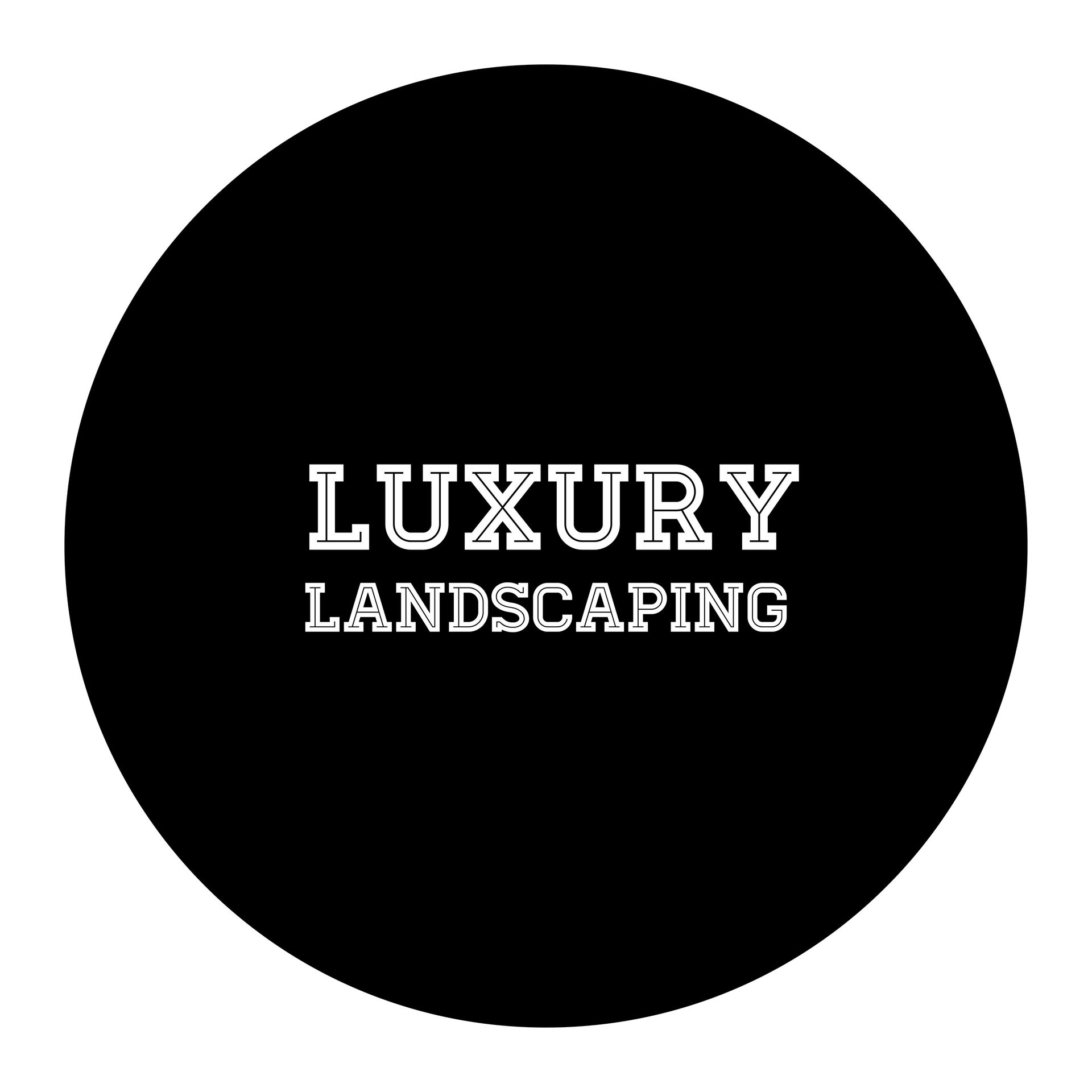 A black circle with the words `` luxury landscaping '' written on it.