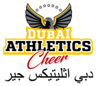 Logo for Dubai Athletics Cheer: eagle with spread wings above text "DUBAI ATHLETICS Cheer" in English and Arabic.
