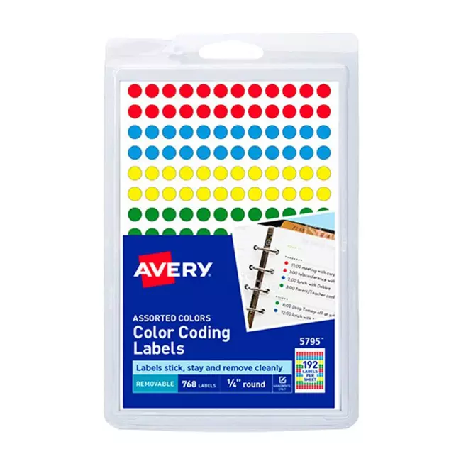 ETIQUETA  AVERY CIRCULAR 1/4 PULG COLORES MOD.5795