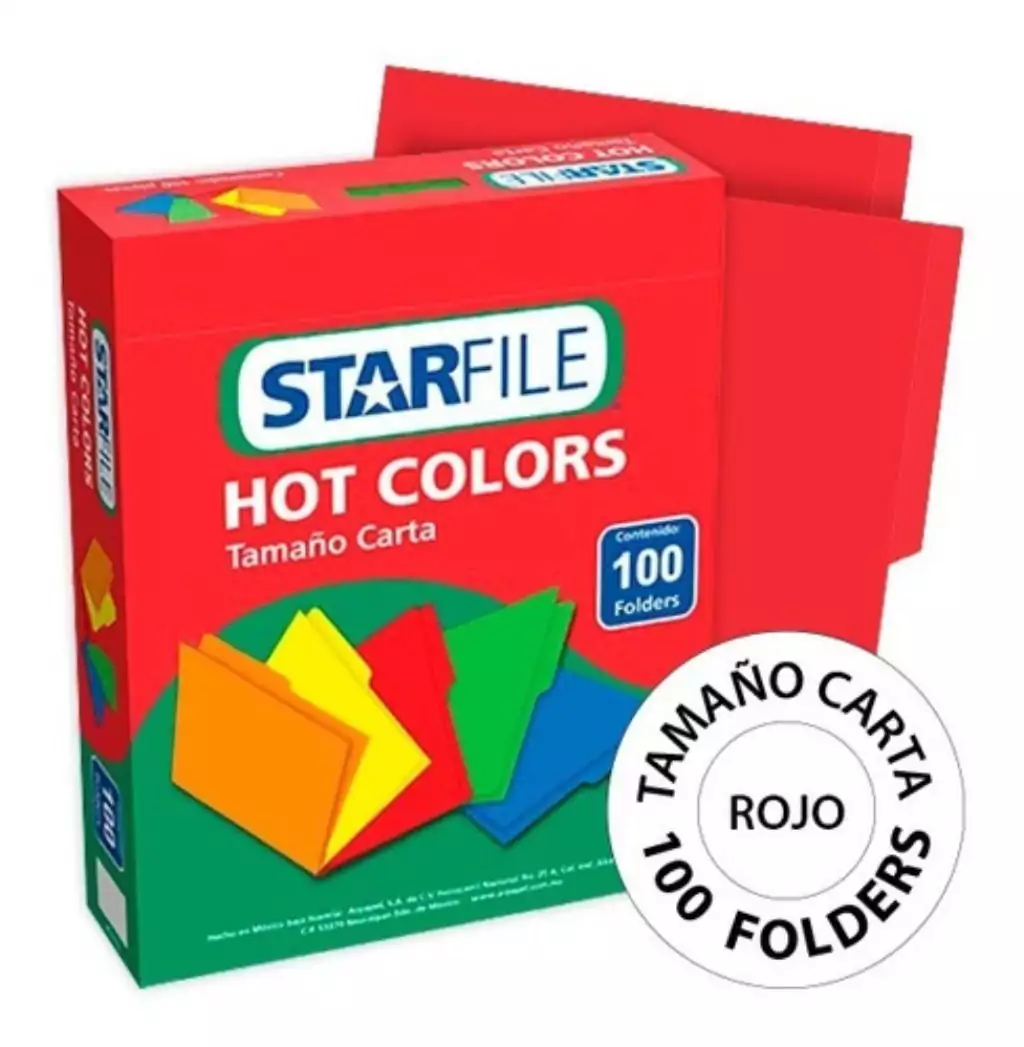 FOLDER MAPASA HOT COLOR CARTA ROJO C/100 PIEZAS