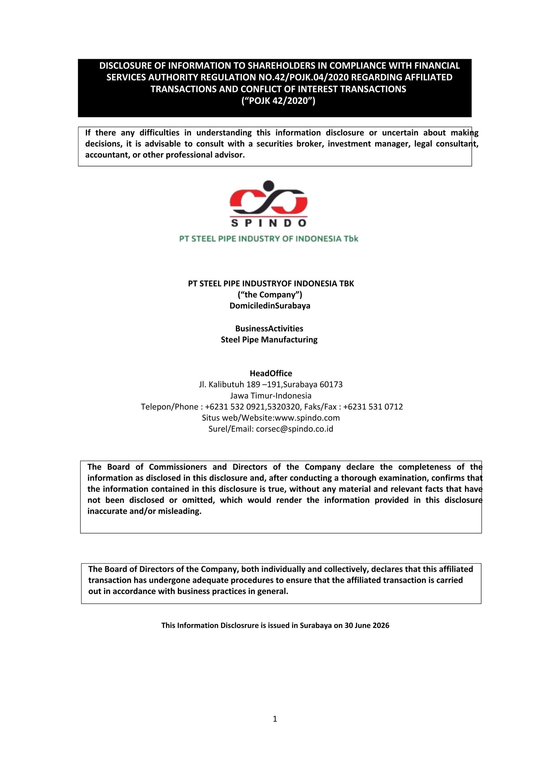 Information Disclosure ISSP Transaksi Afiliasi