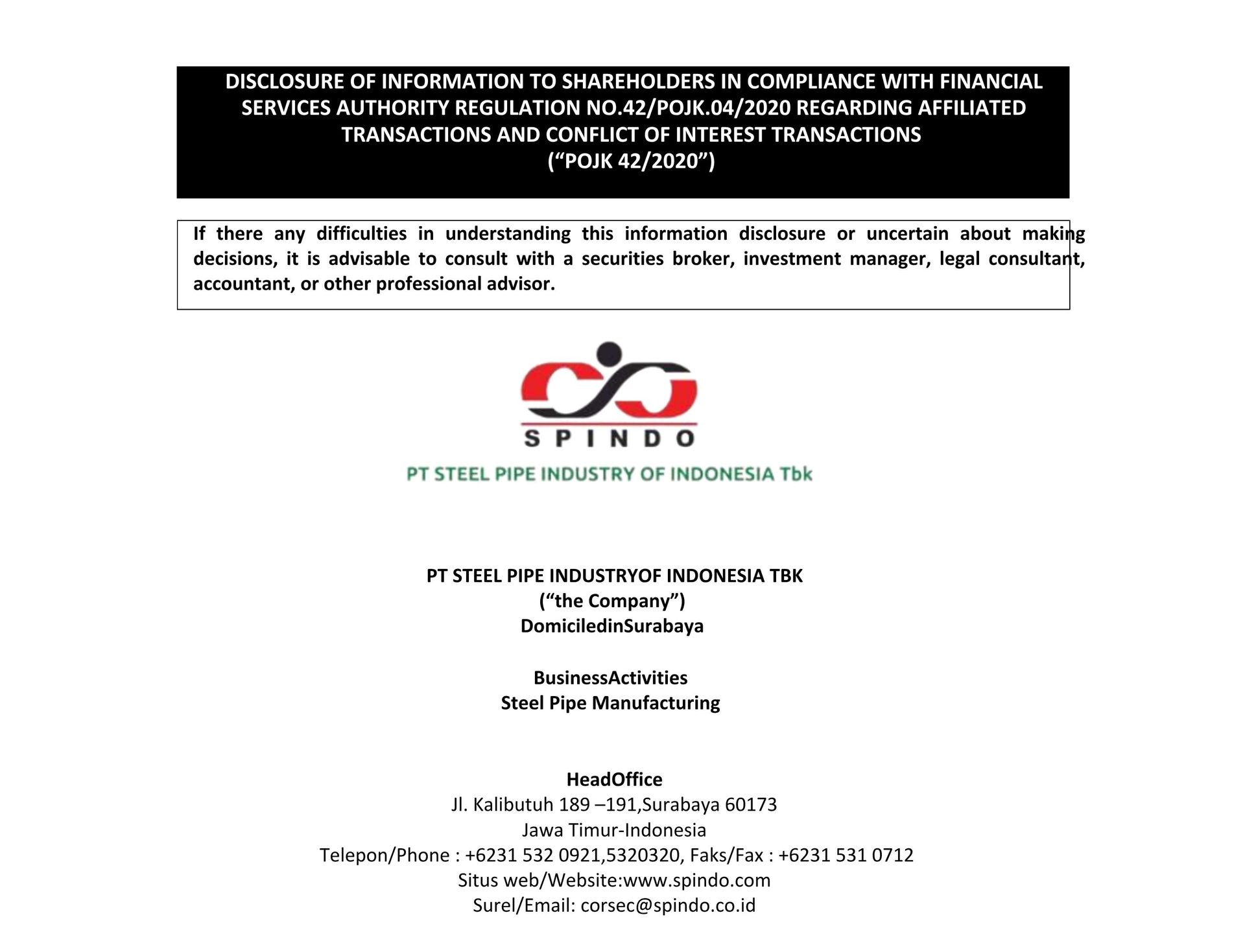 Information Disclosure ISSP Transaksi Afiliasi
