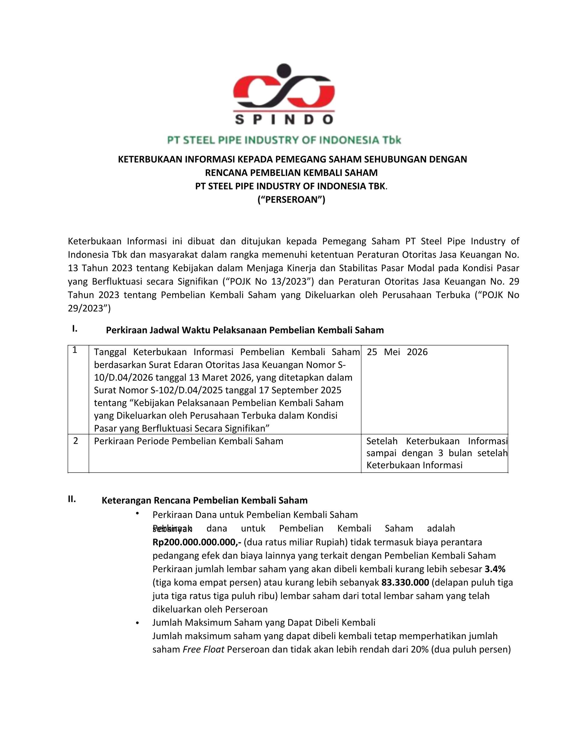 Keterbukaan Informasi Rencana Buyback Saham 2026