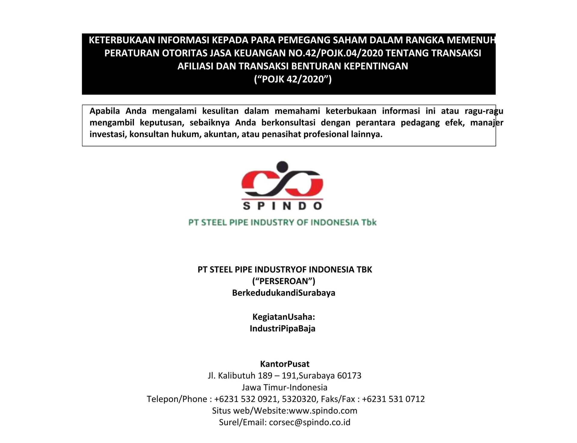 Keterbukaan Informasi ISSP Transaksi Afiliasi