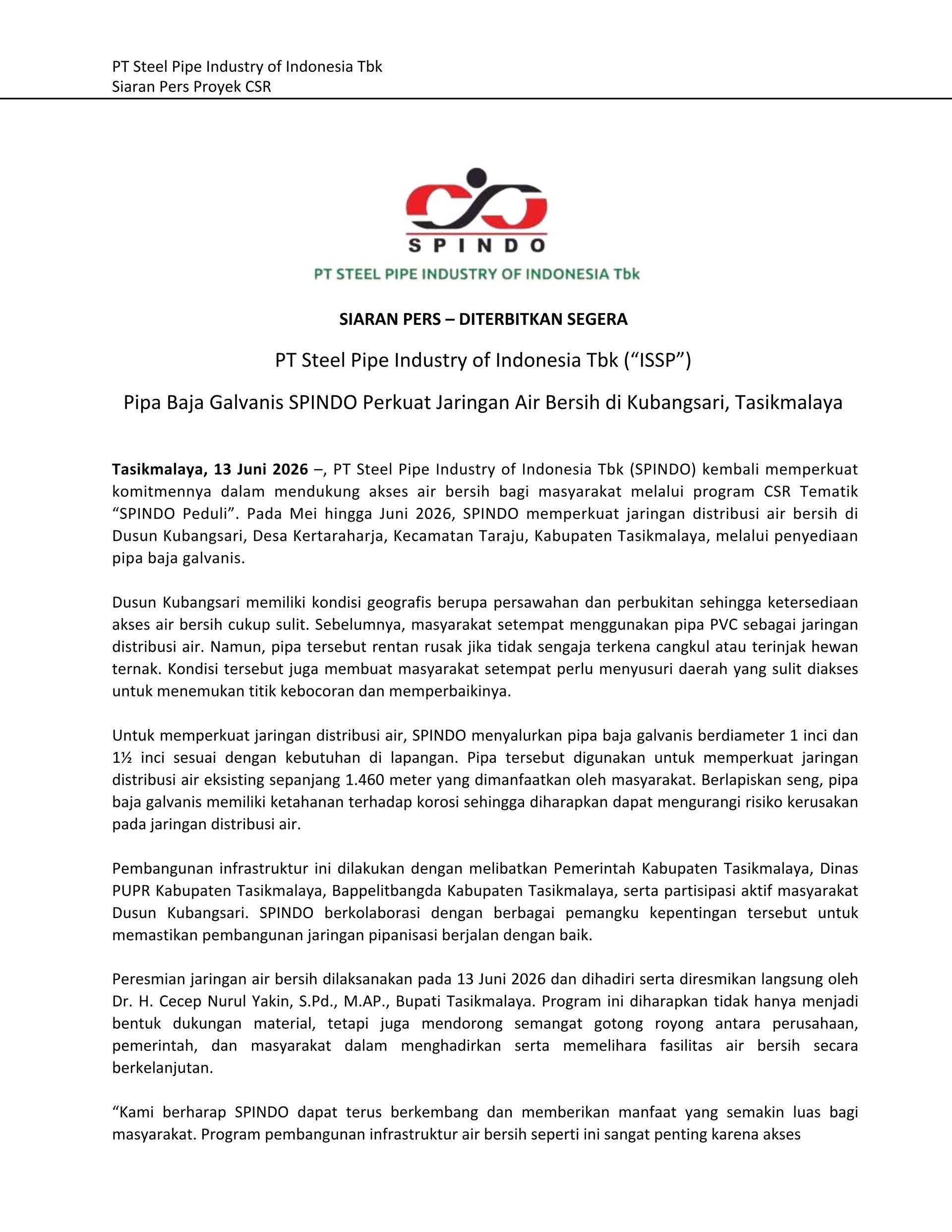 Press Release CSR Tasikmalaya