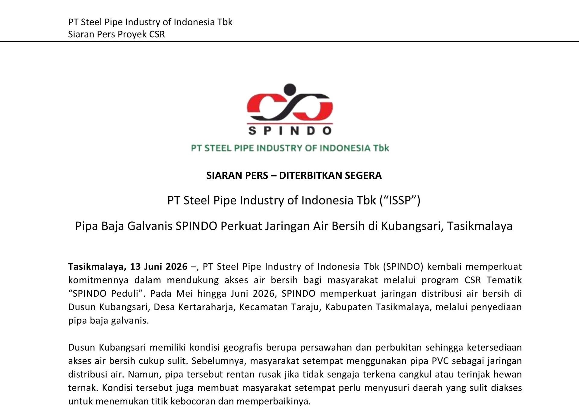 Press Release CSR Tasikmalaya