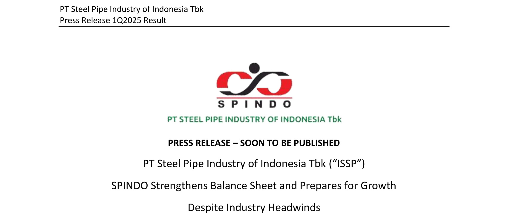 Press Release - SPINDO 1Q2025 