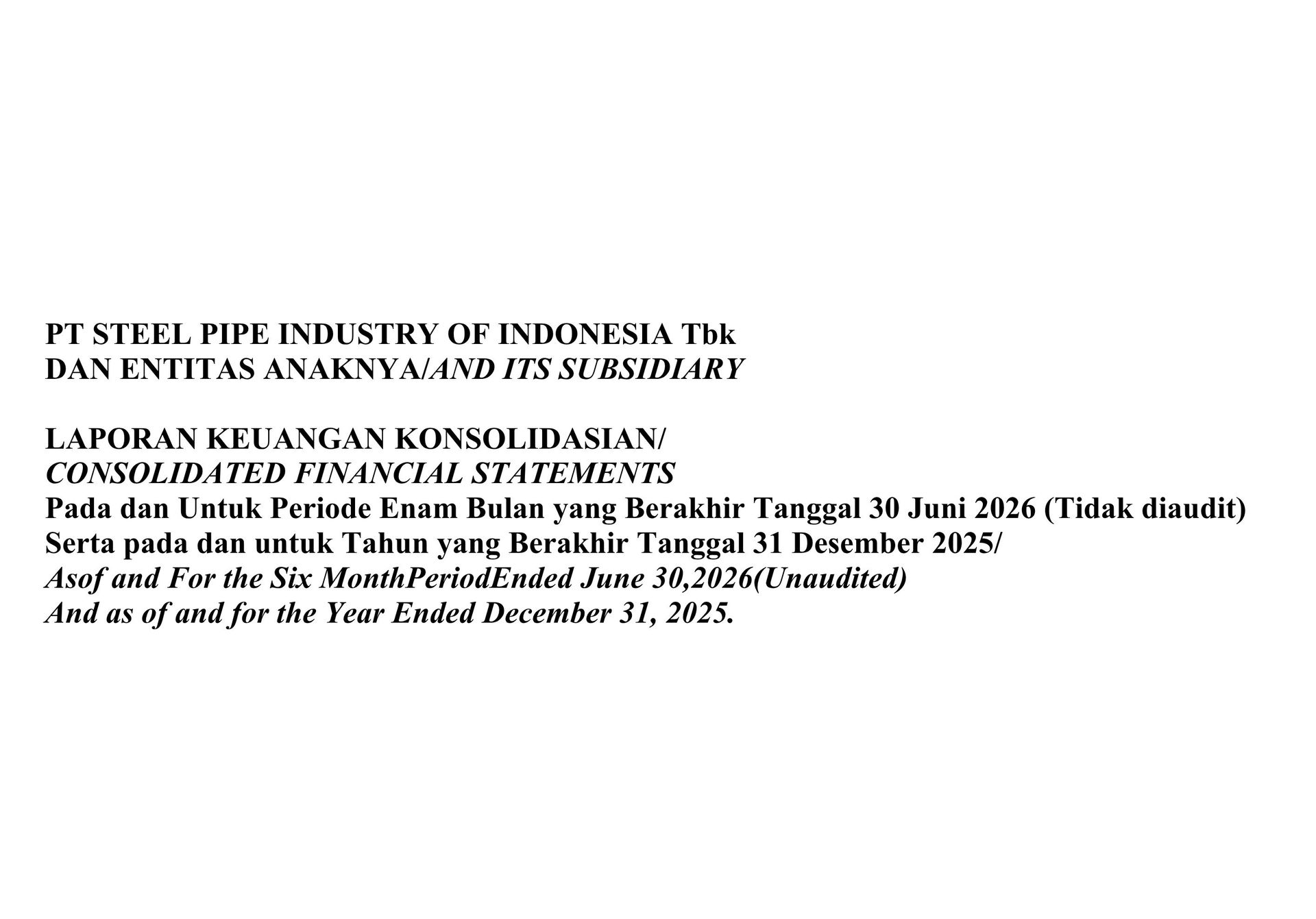 Laporan Keuangan Konsolidasian 1 H 2026