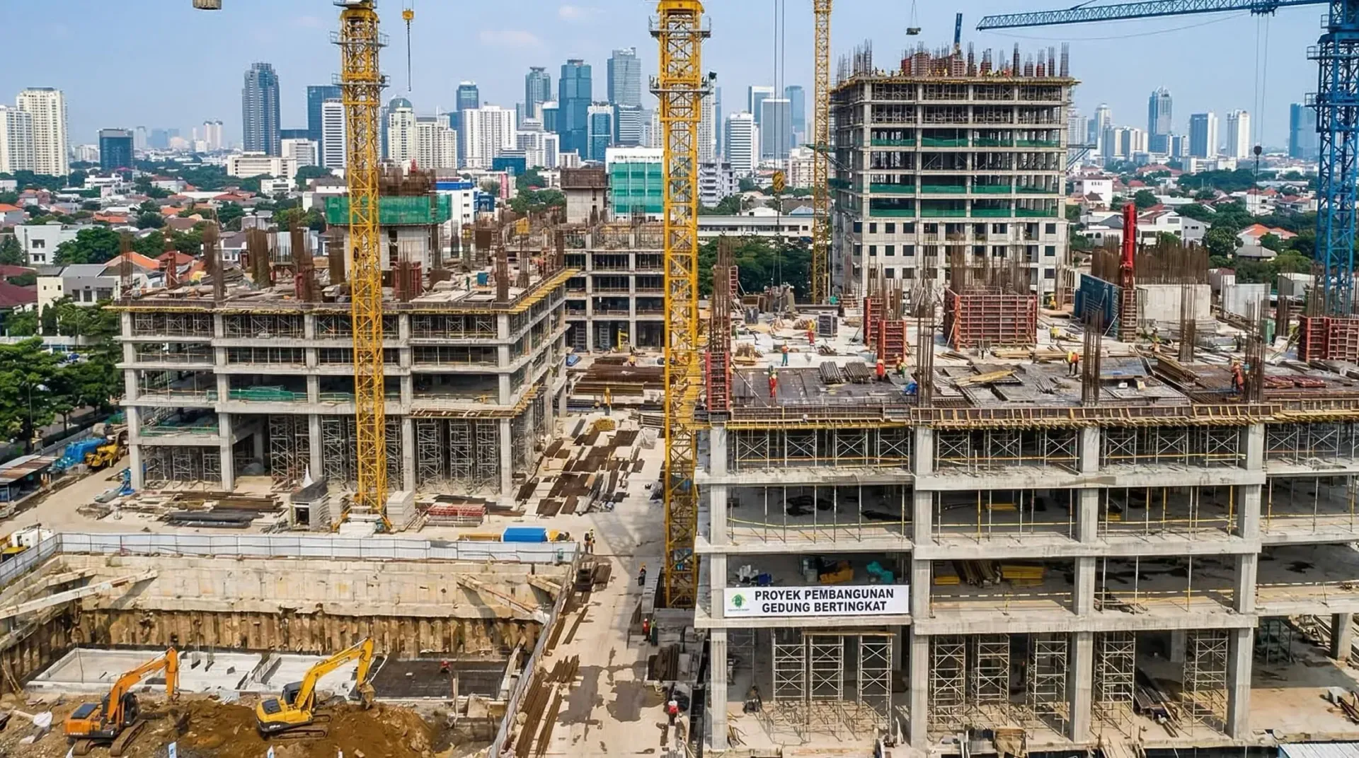 ilustrasi konstruksi gedung modern