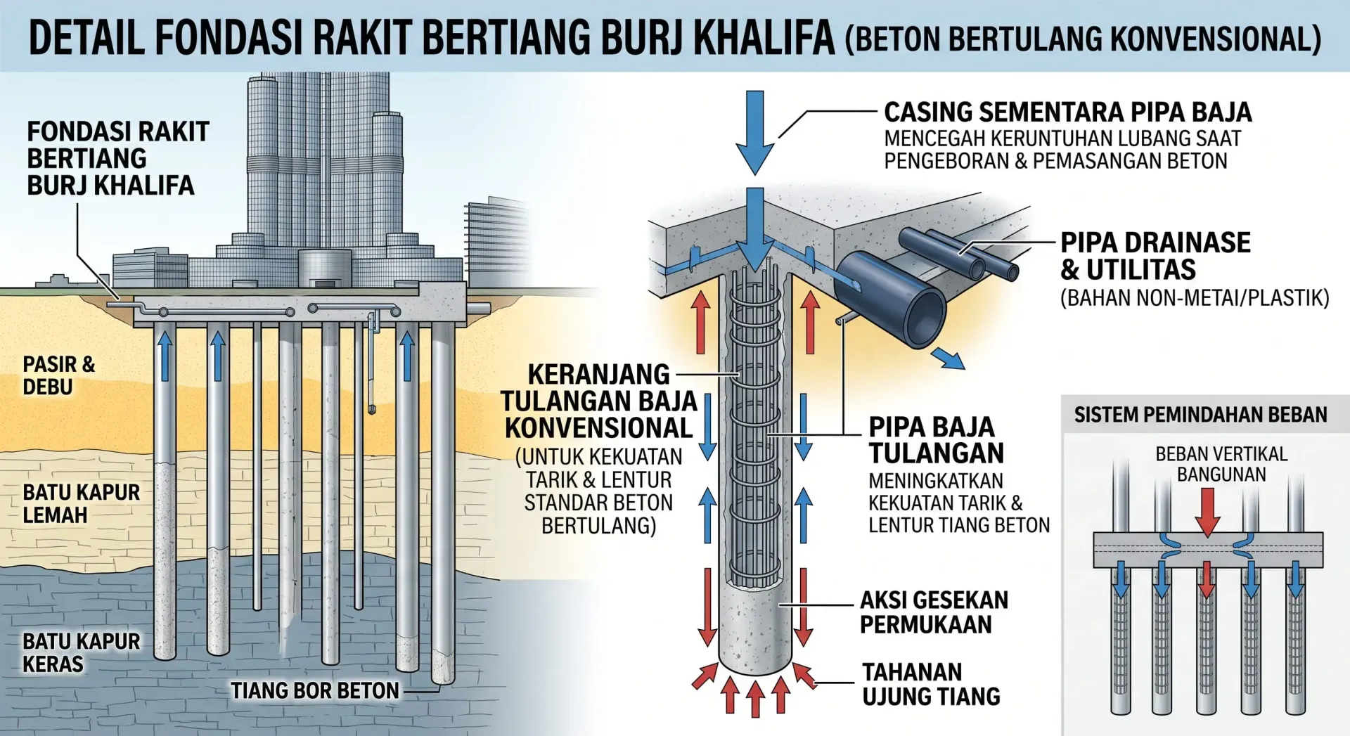 pipa baja Struktur Pondasi Burj Khalifa