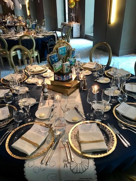 A table set for a party with plates glasses and napkins