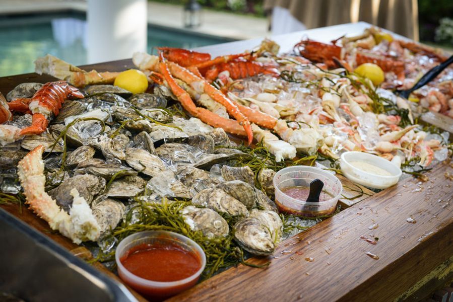 There are many different types of seafood on the table