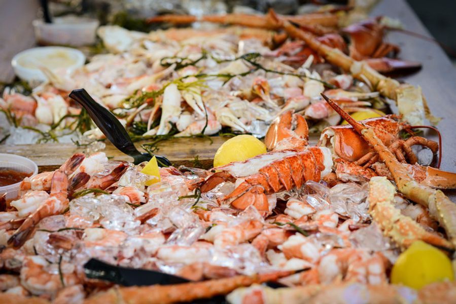 There are many different types of seafood on the table