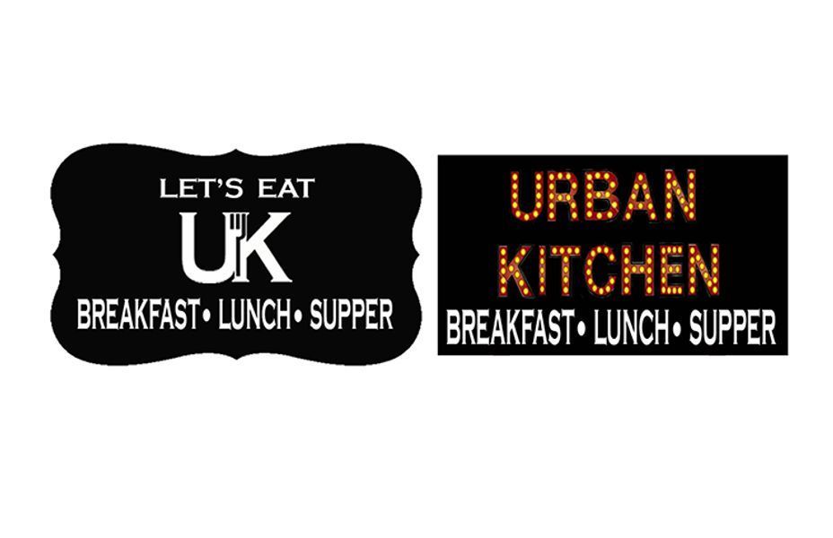 Two logos for let 's eat uk and urban kitchen
