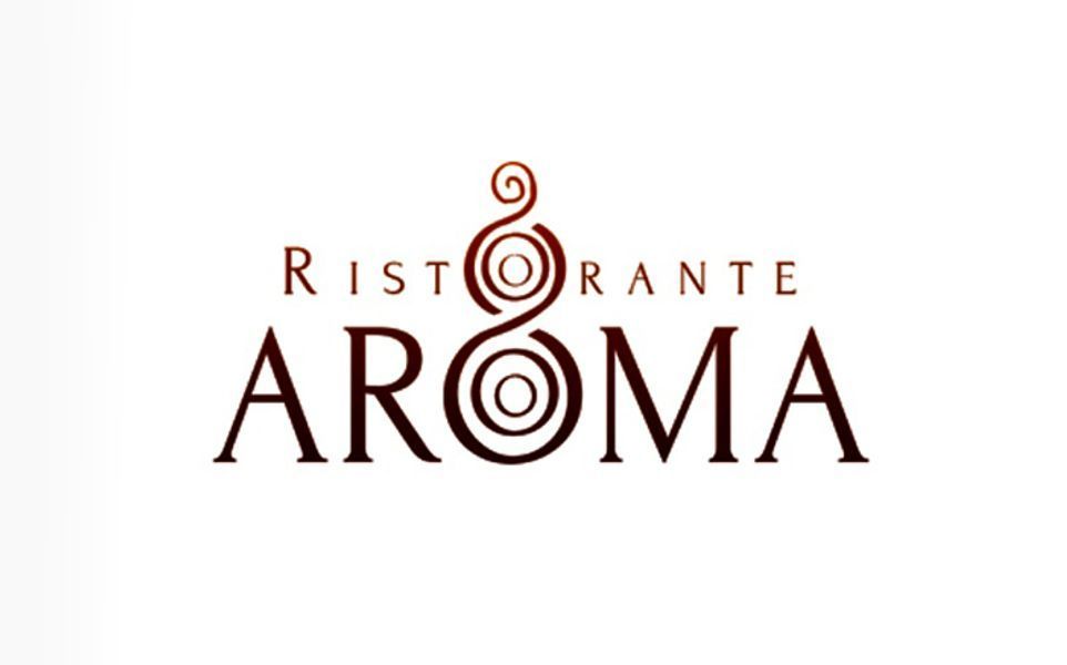 A logo for ristorante aroma on a white background
