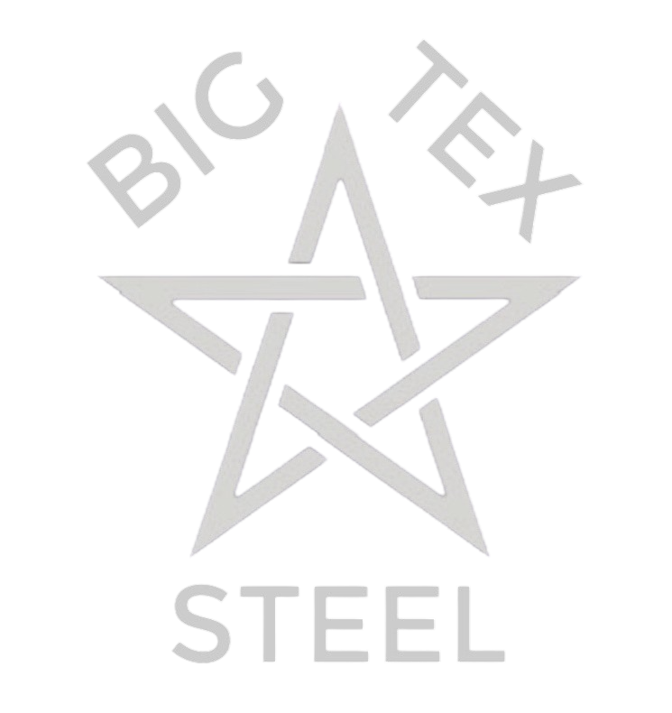 Gray logo with a geometric star and the words &ldquo;BIG TEX STEEL&rdquo; around it.