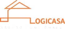 Logo con il contorno di una casa arancione con la parola LOGICASA in testo arancione.