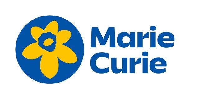 The Marie Curie logo featuring a yellow daffodil on a blue circle next to the brand name in blue text.
