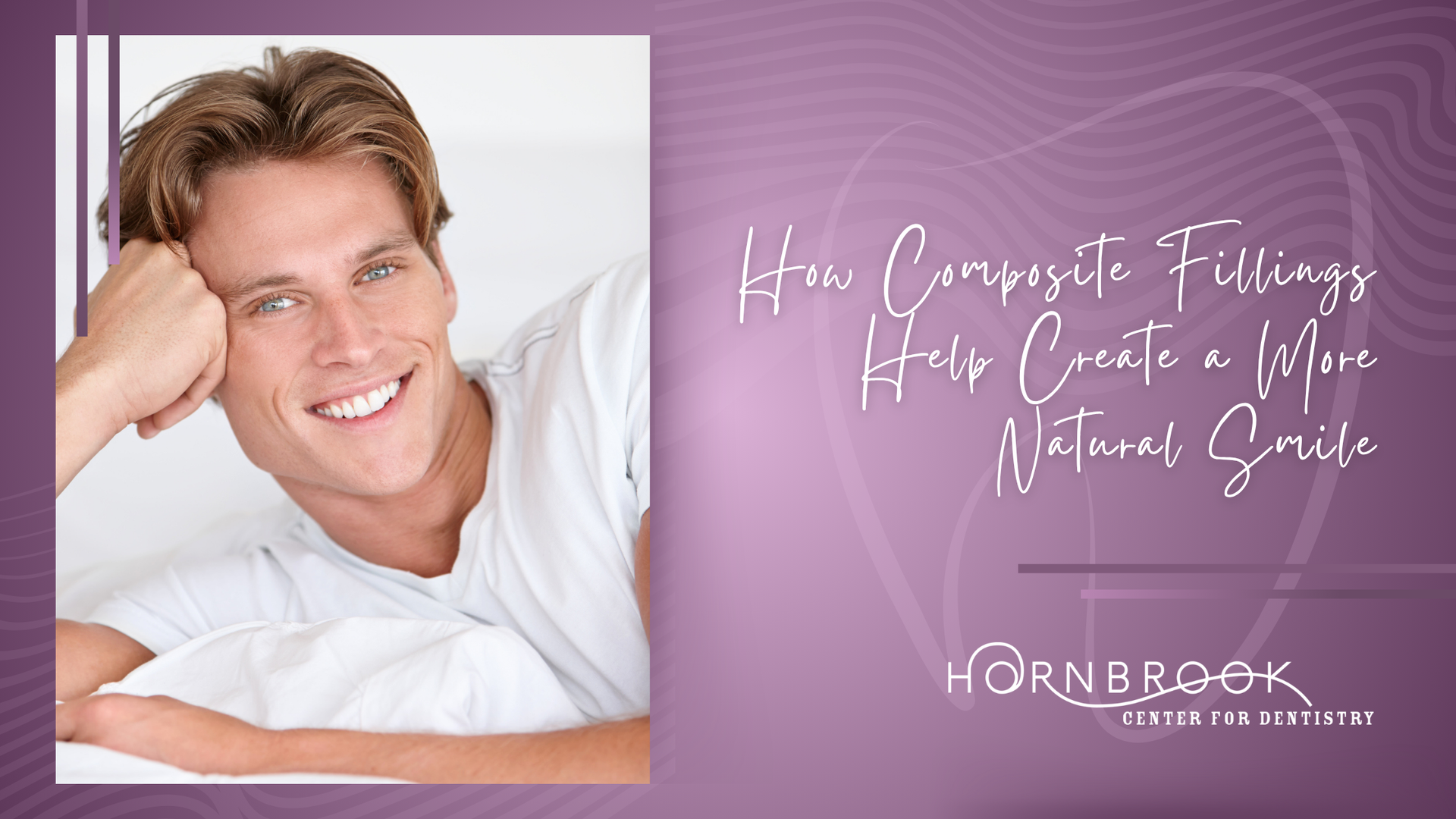 Smiling man reclining on a pink background beside a Hornbeck logo and handwritten white text