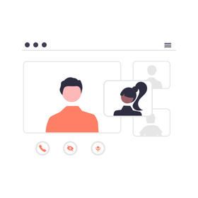 Un homme et une femme passent un appel vidéo sur un écran d'ordinateur. Illustration orange.