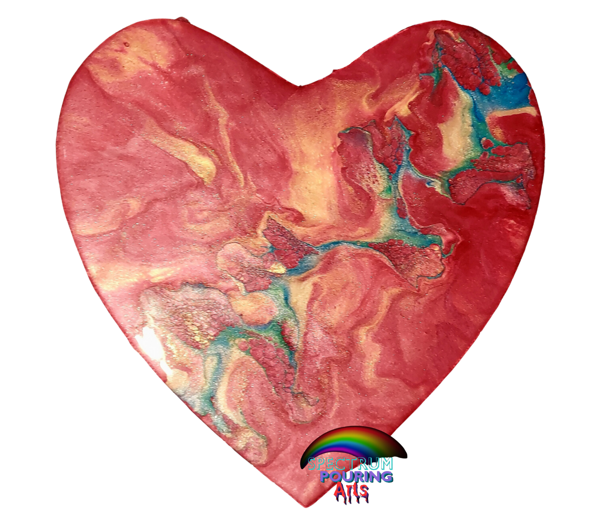 A red heart with a rainbow and the word art on it