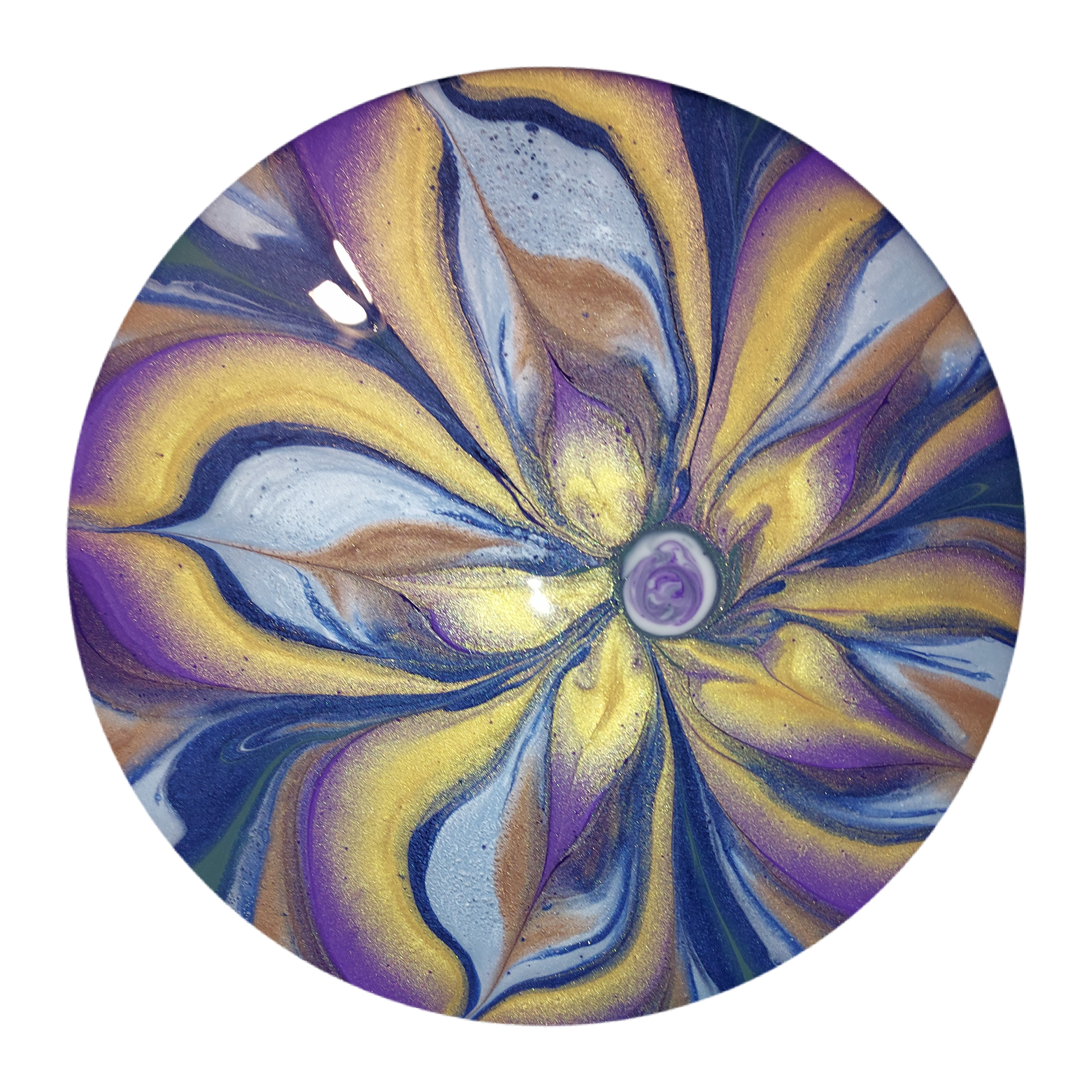 A purple and yellow flower with a purple center
