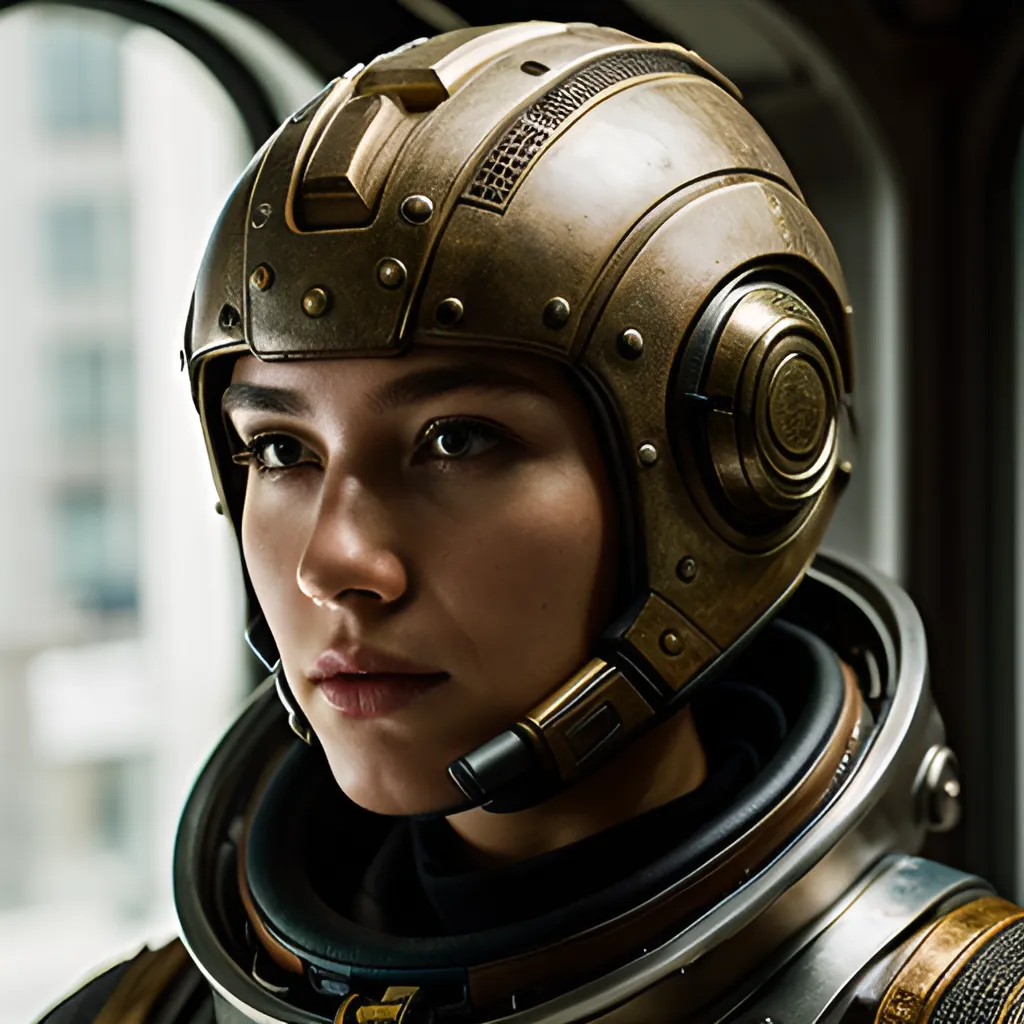 A woman wearing a helmet and a space suit