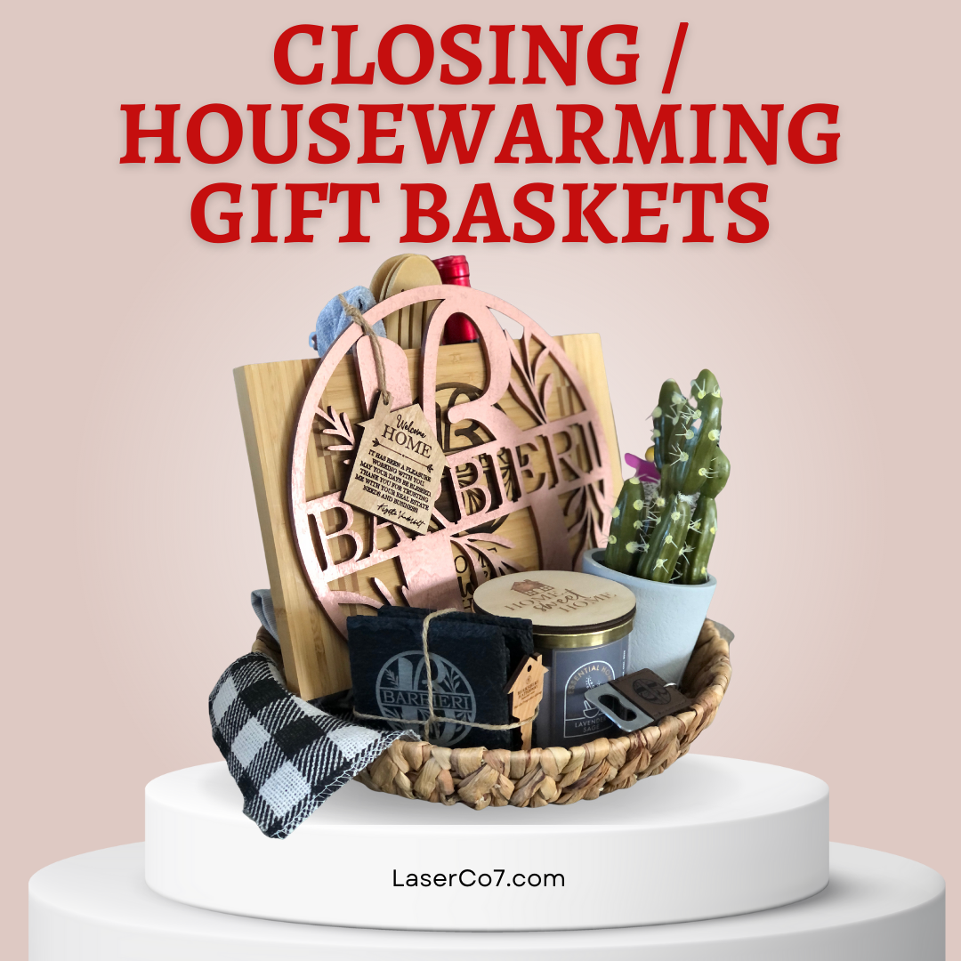 A wicker basket filled with a variety of items on a white podium.