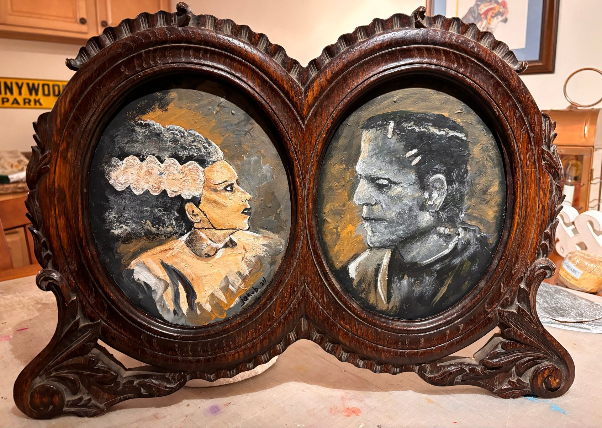 A painting of a bride and groom 