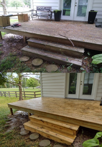 Pressure washing siding of house