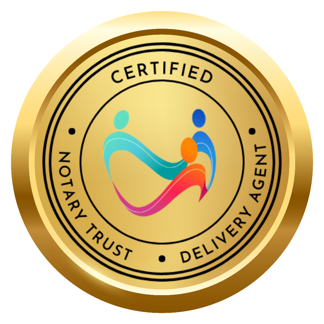 A gold certified notary trust delivery agent seal.