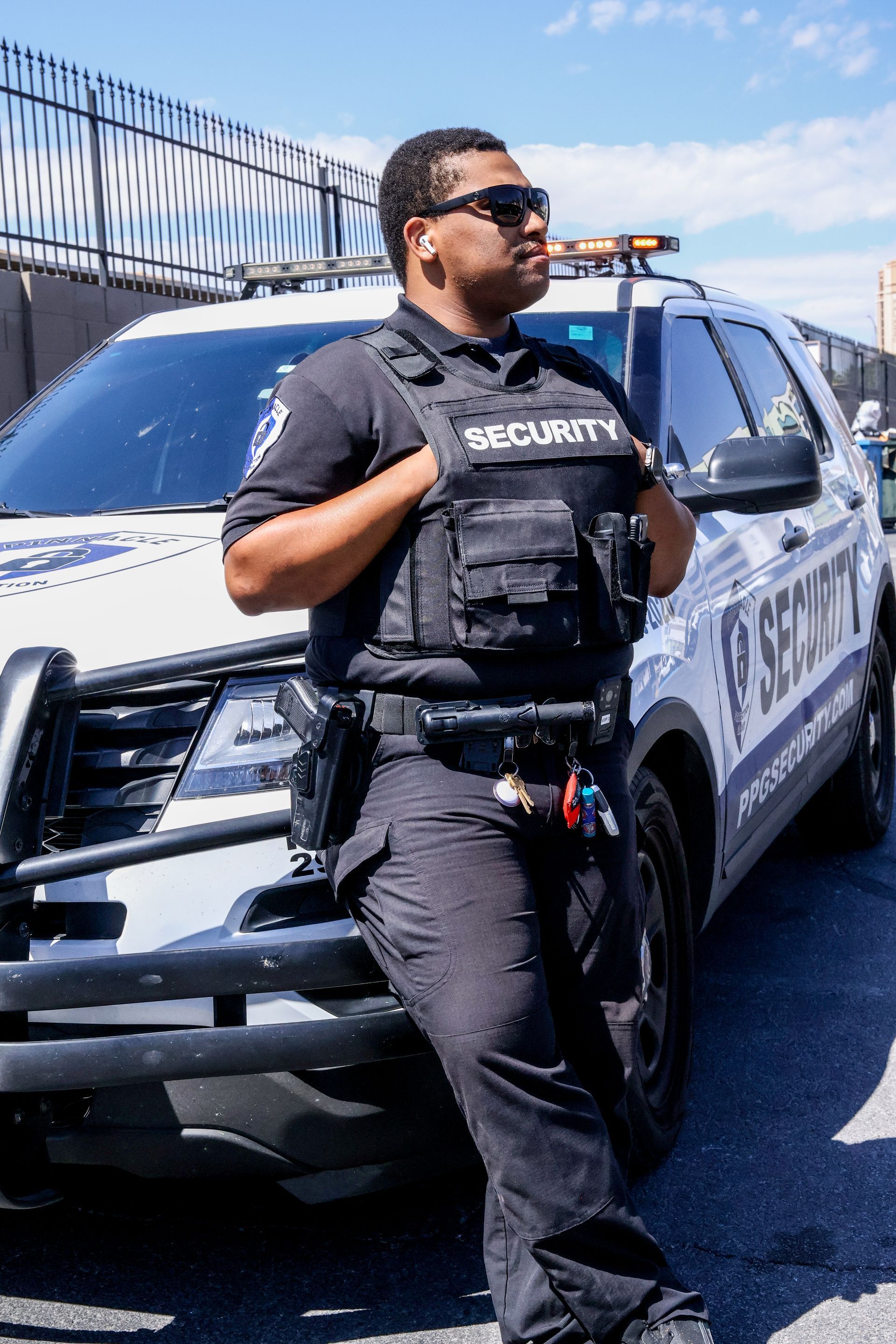 a police officer wearing a mask is standing in a store .