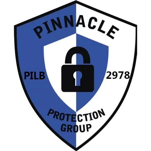 Logo for Pinnacle Protection Group: a blue and white shield with a lock icon.