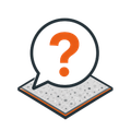 Speech bubble with orange question mark above a speckled square tile icon