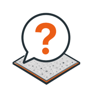Speech bubble with orange question mark above a speckled square tile icon