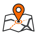 Orange map pin marking a route on a folded map icon