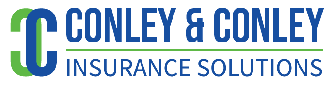 Logo for Conley & Conley Insurance Solutions: Two intertwined "C" letters, text in blue, green accents.