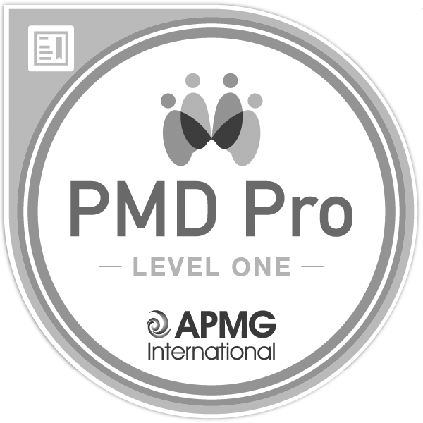 Um logotipo preto e branco para pmd pro nível um