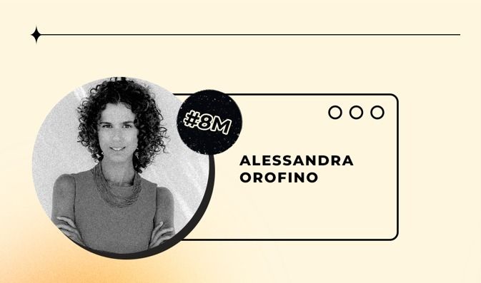 Uma foto em preto e branco de uma mulher chamada Alessandra Orofino