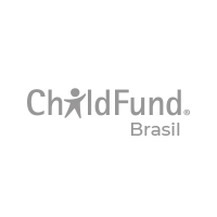 Logotipo da ChildFund Brasil em cinza com uma figura estilizada de uma criança entre as palavras.