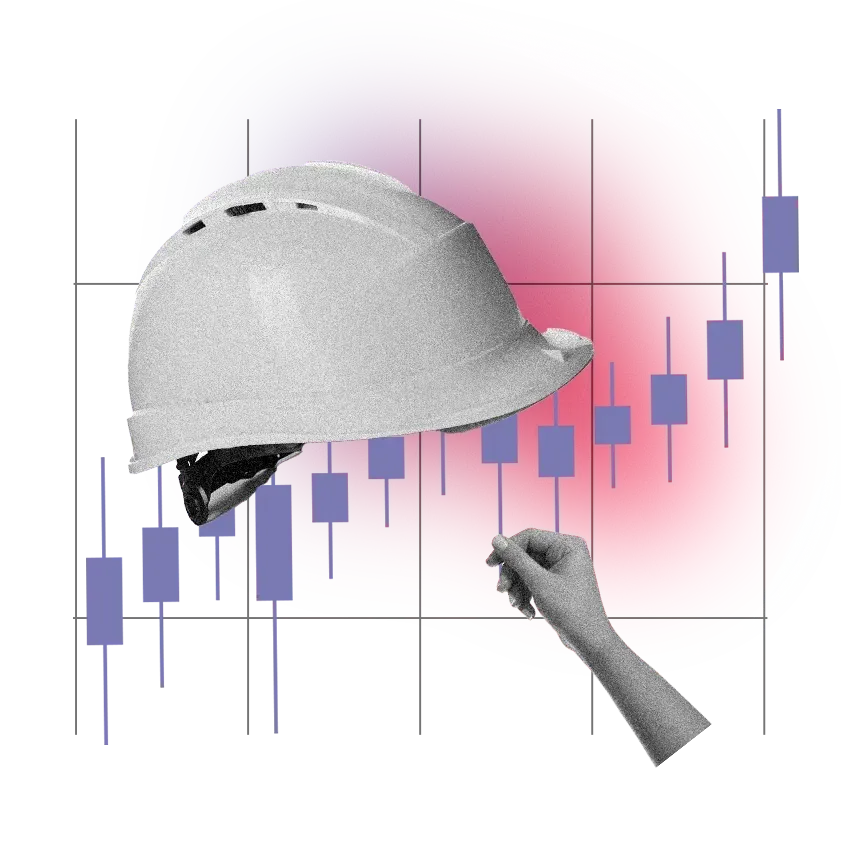 Uma pessoa usando um capacete está escrevendo em um gráfico
