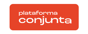 Logotipo retangular laranja com texto branco escrito 