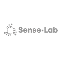 Logotipo da Sense•Lab em cinza com ícone pontilhado sobre fundo branco.