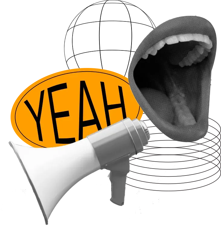 Um megafone com a palavra sim nele