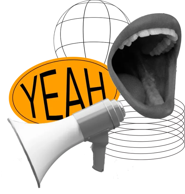 Um megafone com a palavra sim nele