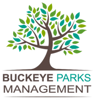 Buckeye Parks Management logo with green and blue leaf tree and brown text